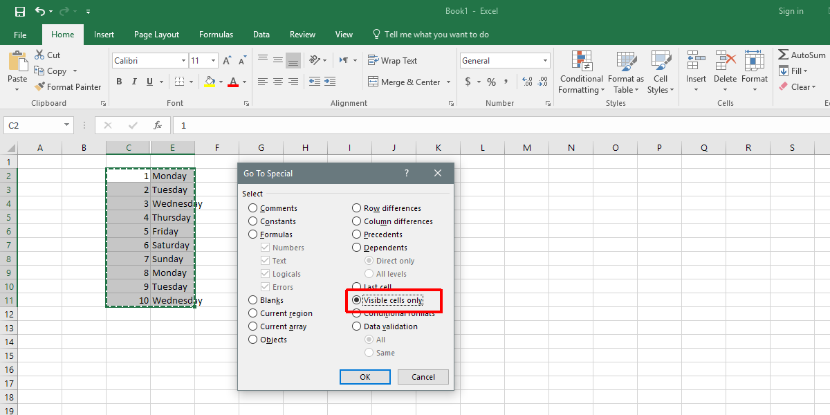 excel for mac copy visible cells only