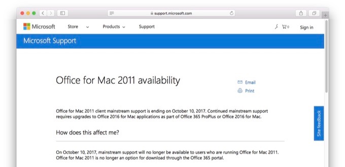 Microsoft Not Supporting Microsoft 2011 For Mac